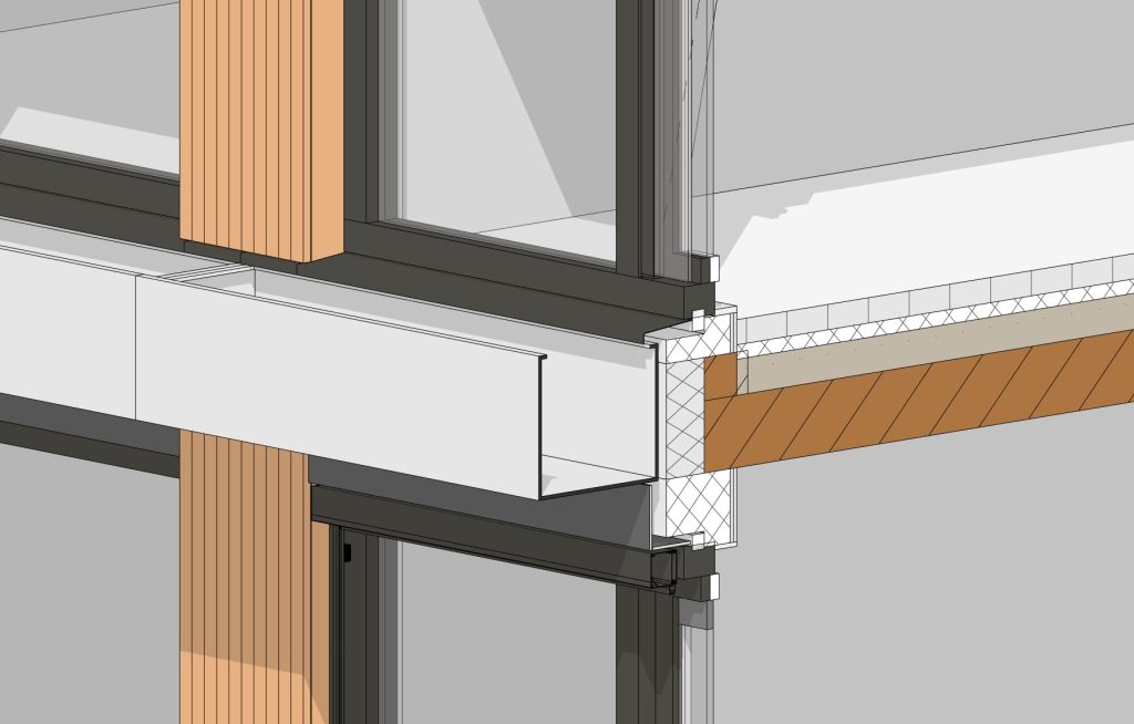 Detail BIM model aansluiting vloer/gevel Paviljoen in den Houte. KOW